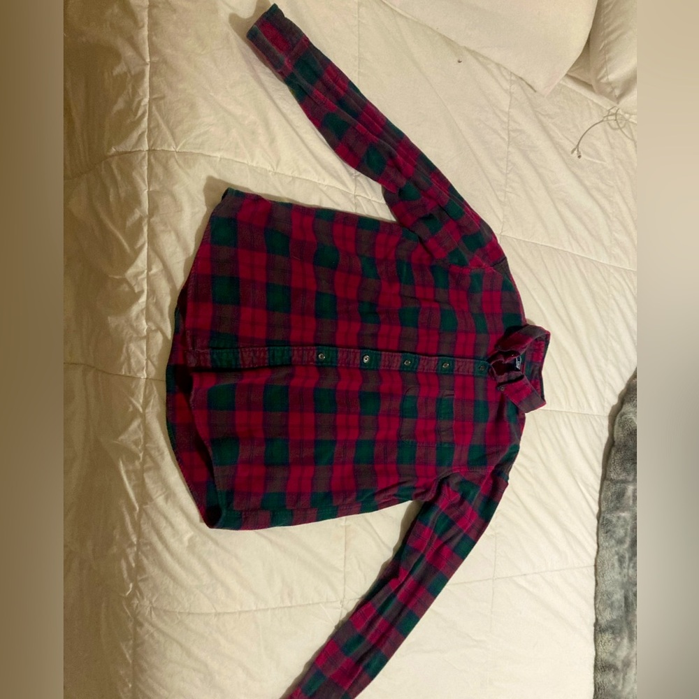 Lands End Traditional Fit Button Down Flannel Mens Size Medium Red/Green Plaid